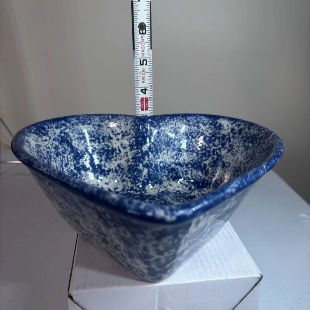 Blue & White Spongeware Heart-Shaped Stoneware Bowl